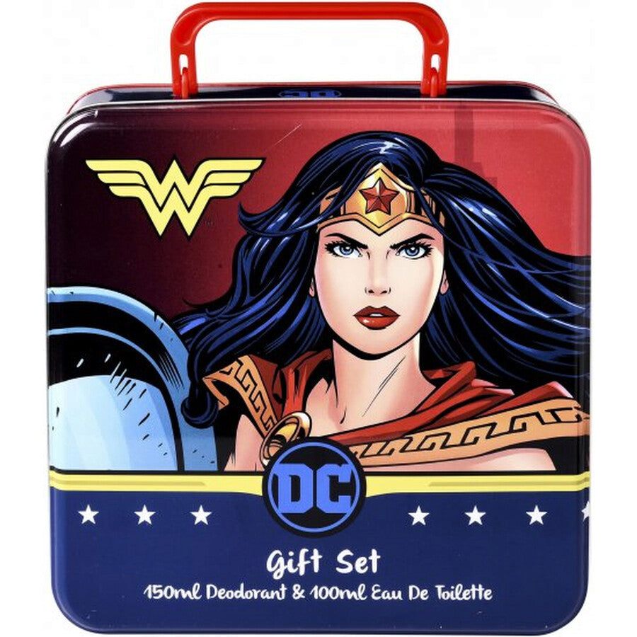 DC WONDER WOMAN 3.4 OZ/100ML KIDS EDT + 5.0 OZ/150ML DEODORANT SPRAY METAL BOX GIFT SET
