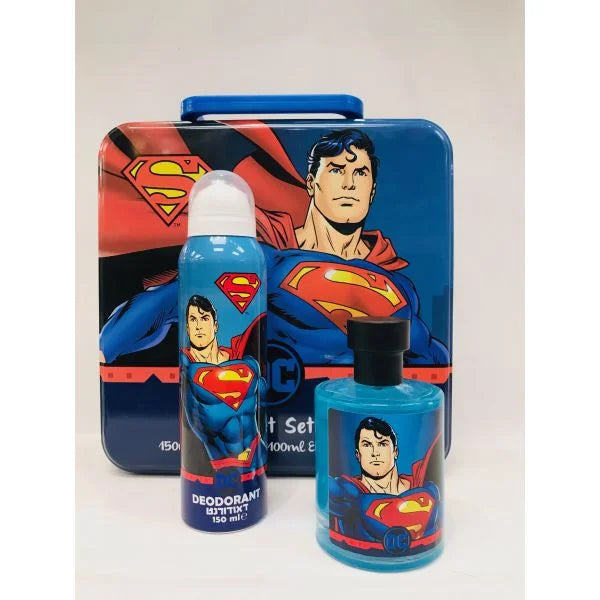 DC SUPERMAN 3.4 OZ/100ML KIDS EAU DE TOILETTE + 150ML DEODORANT SPRAY METAL BOX GIFT SET