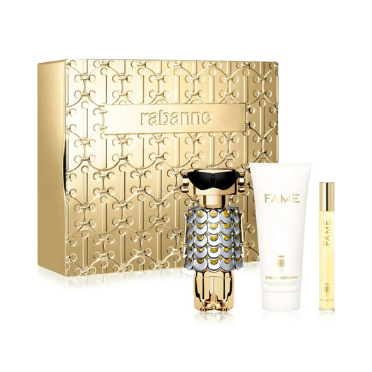 PACO RABANNE FAME 1.7 OZ/50ML WOMEN'S EAU DE PARFUM + 0.33 OZ/10ML SPRAY PEN + 2.5 OZ/75ML BODY LOTION EAU DE PARFUM GIFT SET