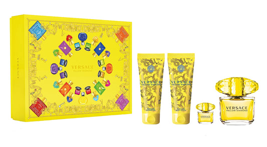 VERSACE YELLOW DIAMOND 3.0 OZ/90ML WOMEN'S EAU DE TOILETTE + 3.4 OZ/100ML BODY LOTION + 3.4 OZ/100ML SHOWER GEL + 0.17 OZ/5ML MINI GIFT SET